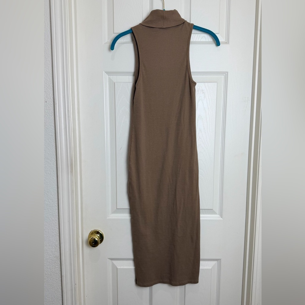 Zara Sleeveless Tan turtle neck midi Dress - Picture 4 of 5